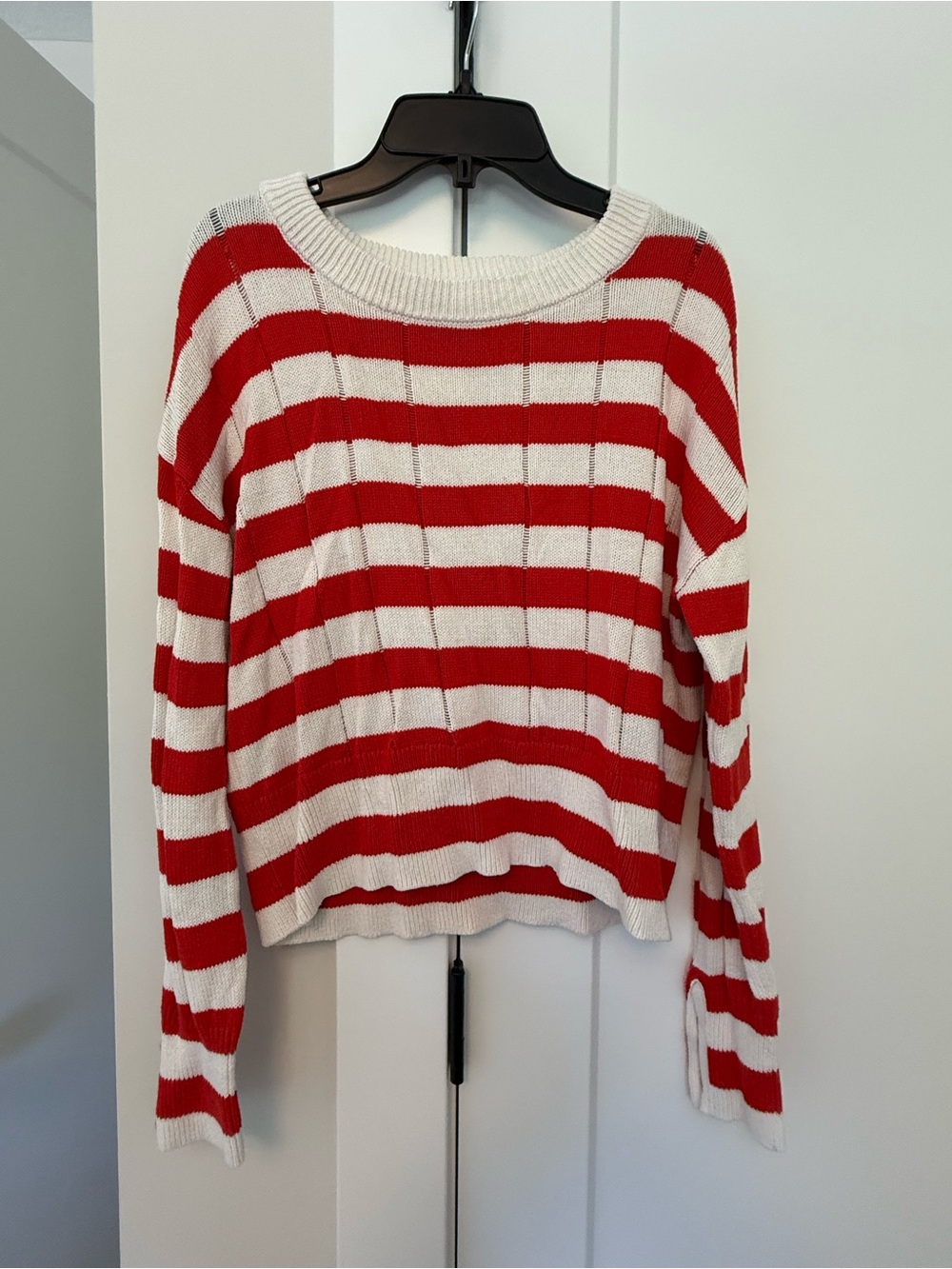 Evereve Red & White Striped Crewneck Sweater